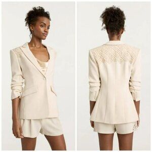 Cinq à Sept Cheyenne Crochet Lace Panel Scrunch Sleeve Blazer Size 6